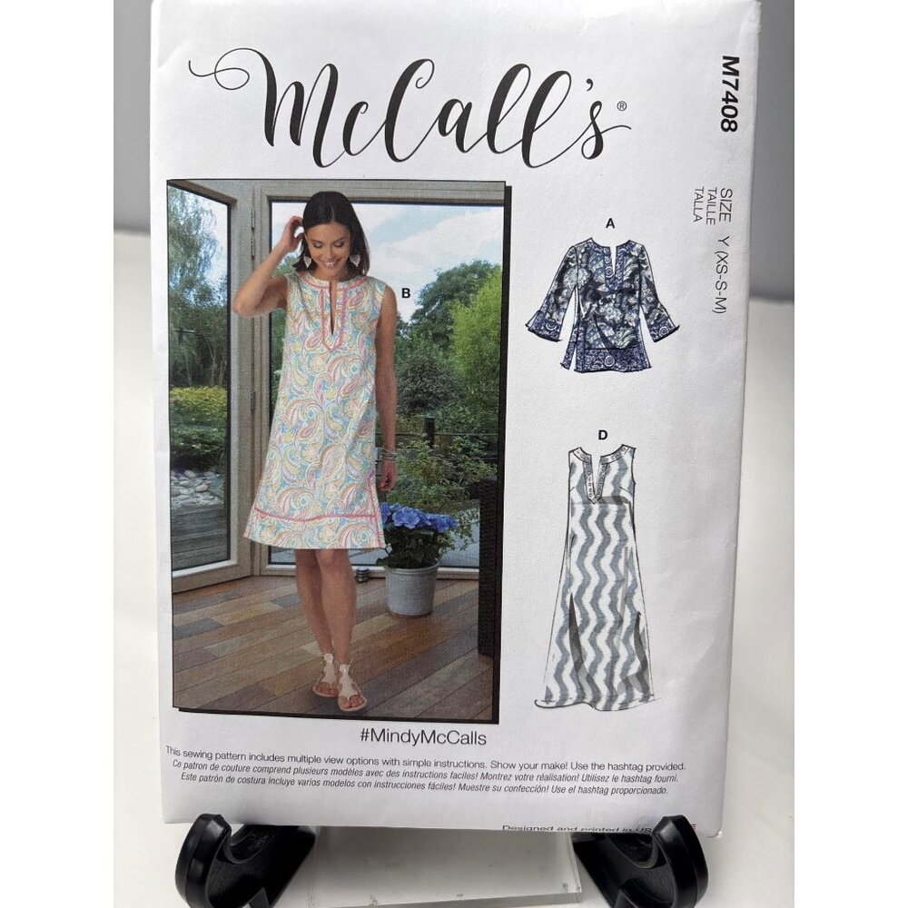 McCalls M7408 Sewing Pattern Tunic Dress Misses Size XS-S-M Uncut